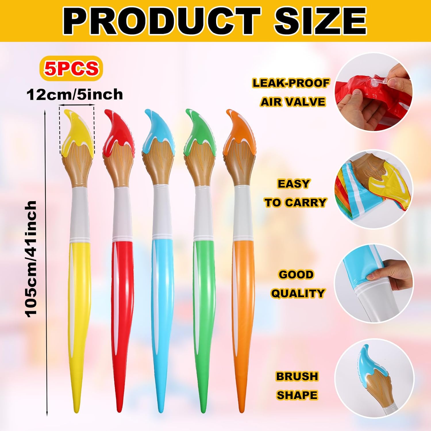 5pcs Giant Inflatable Paint Brushes, 41in Colored Large Blow Up Paintbrushes Funny Back to School Balloon Art Party Decoration for Classroom Welcome Events Graduation Ceremonies Birthday Decor