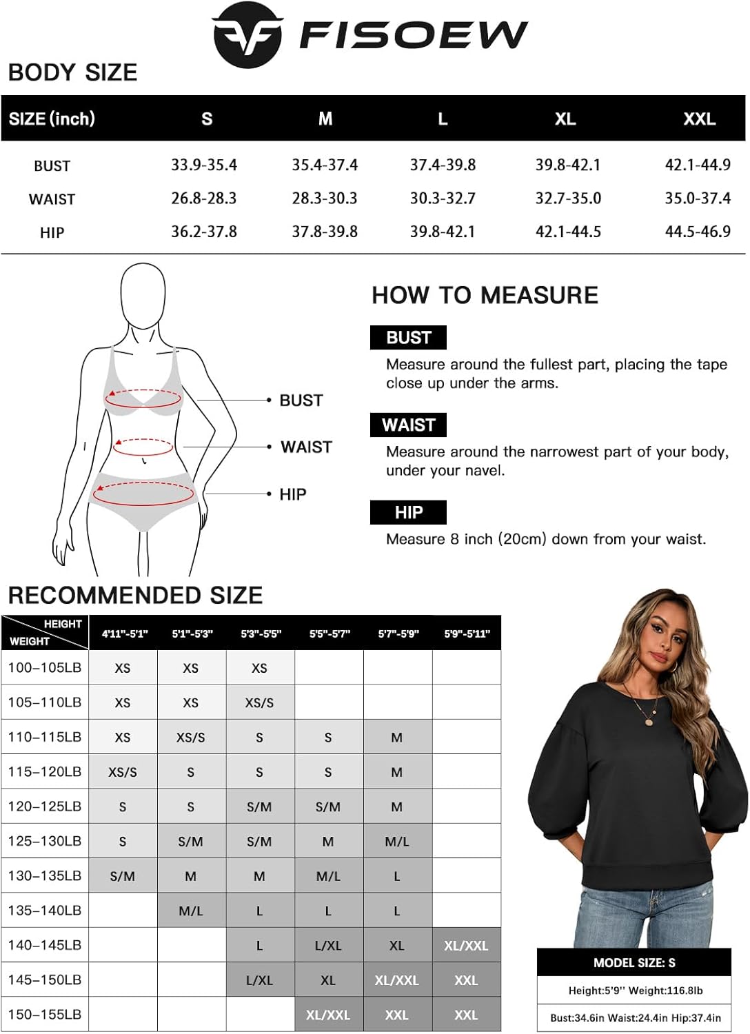 Fisoew Womens Crewneck Sweatshirts Casual Puff Sleeve Loose Fit Shirts Fall Tops - Image 7