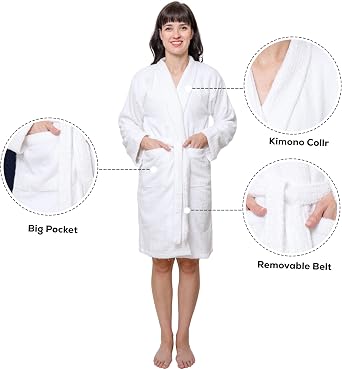 GOLD TEXTILES Premium Terry Cloth Robes for Women Lightweight Short Bathrobe, Adjustable Towel Robe Belt with Collar
