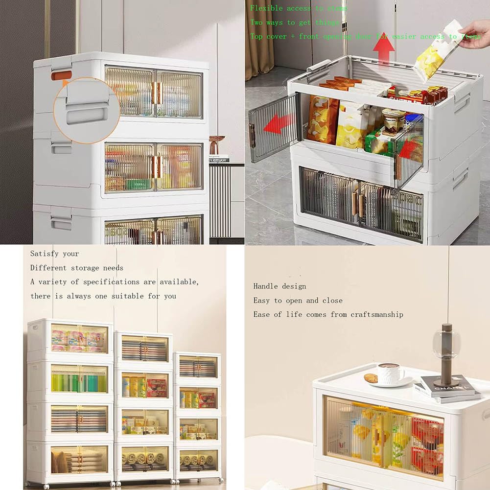 Scatola di archiviazione pieghevole con coperchio, scatola di archiviazione pieghevole con porta e ruote, scatola di archiviazione impilabile, scatola di stoccaggio del guardaroba in plastica
