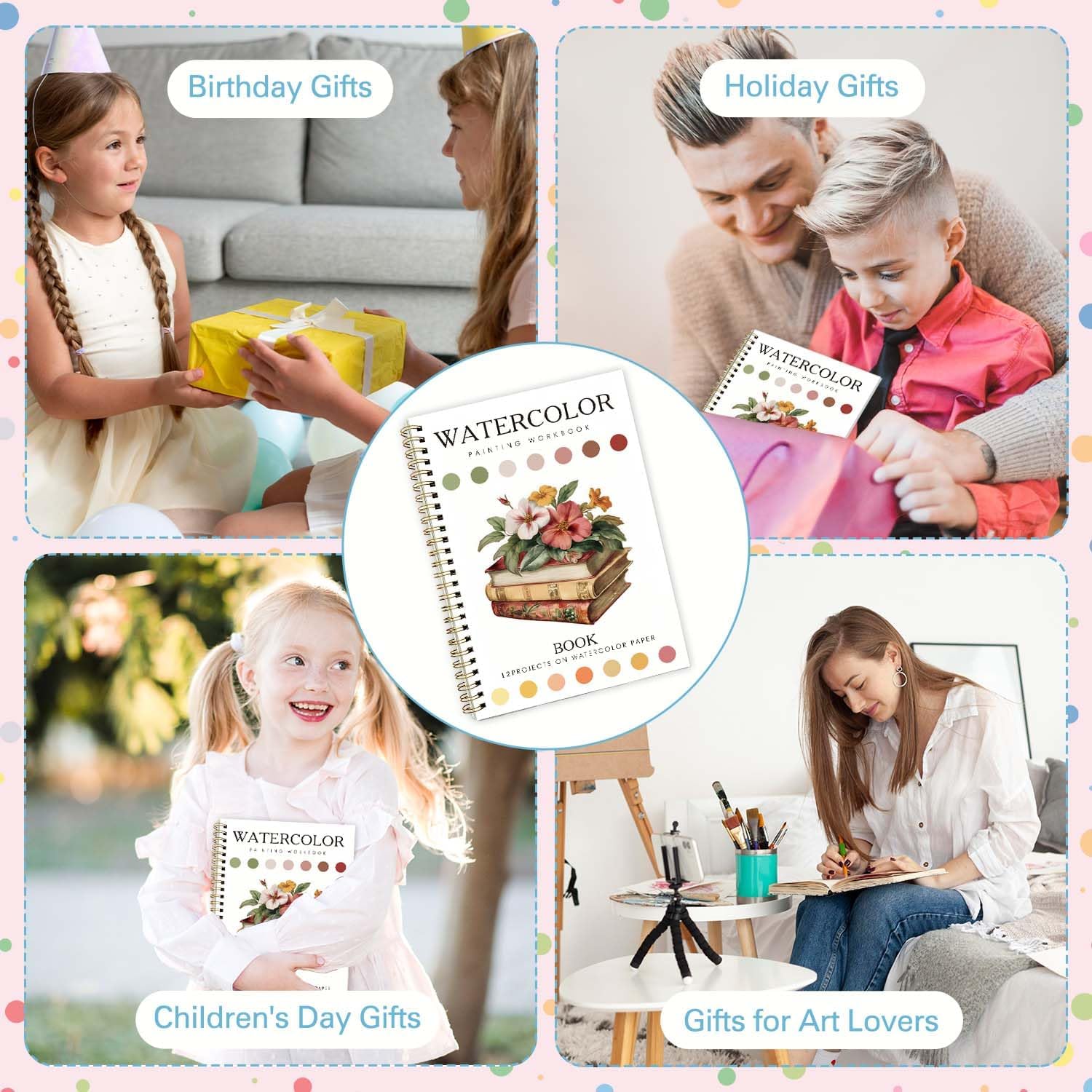 Watercolor Workbook,Water Coloring Book with Book Theme Designs on Premium Paper,12 Beginner Friendly Sketched Illustrations,Perfect for Gifting to Spark Creativity & Joy for Adults