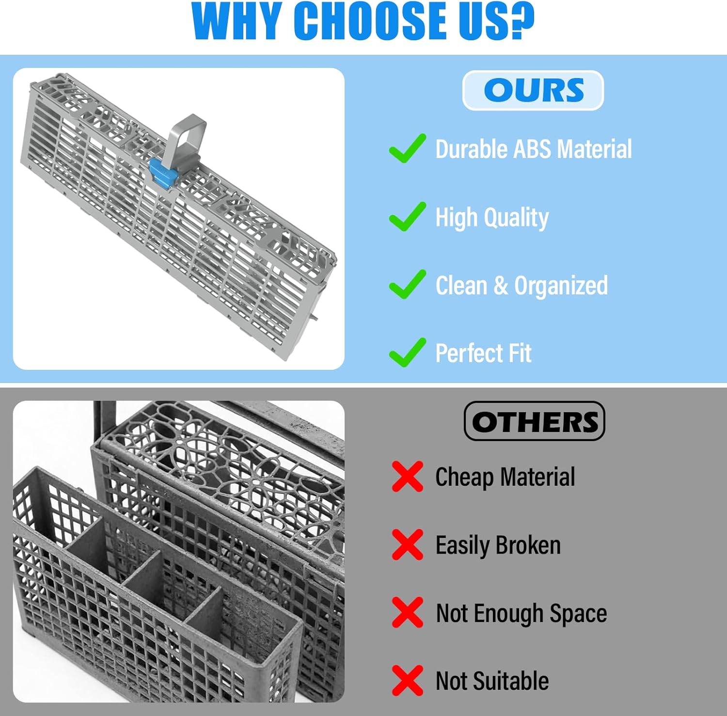 UPGRADED W11158802 Dishwasher Silverware Basket Compatible with Whirlpool Dishwasher Silverware Basket Parts 8535075 Utensil Basket W10360461 W10629541 PS12347808 WDF520PADM0 WDF730PAYM0
