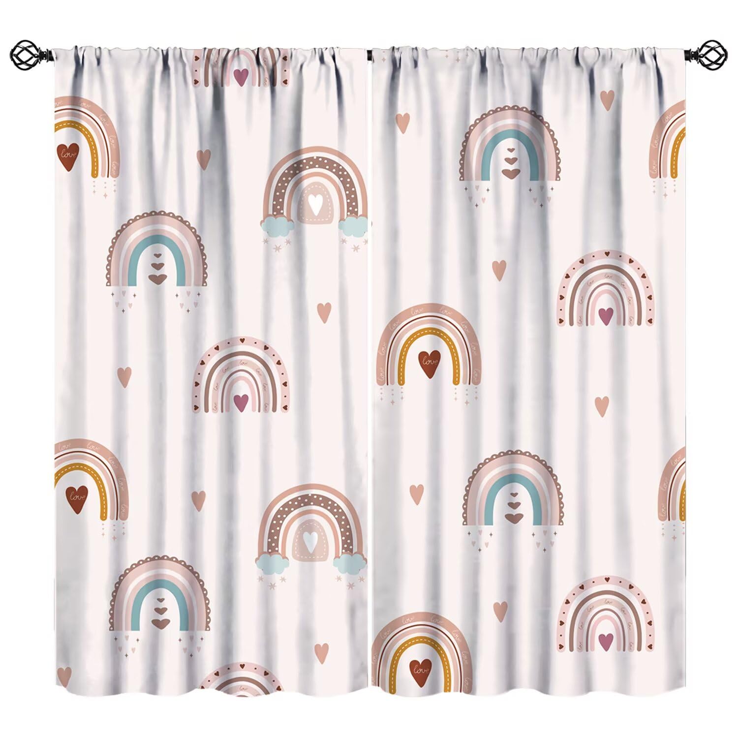 JESTRONRY Boho Rainbow Curtain, Cartoon Rainbow Bohemian Style Window Drapes for Living Room Kids Girls Bedroom Nursery Home Decor 52" W X 84" L (Blackout)