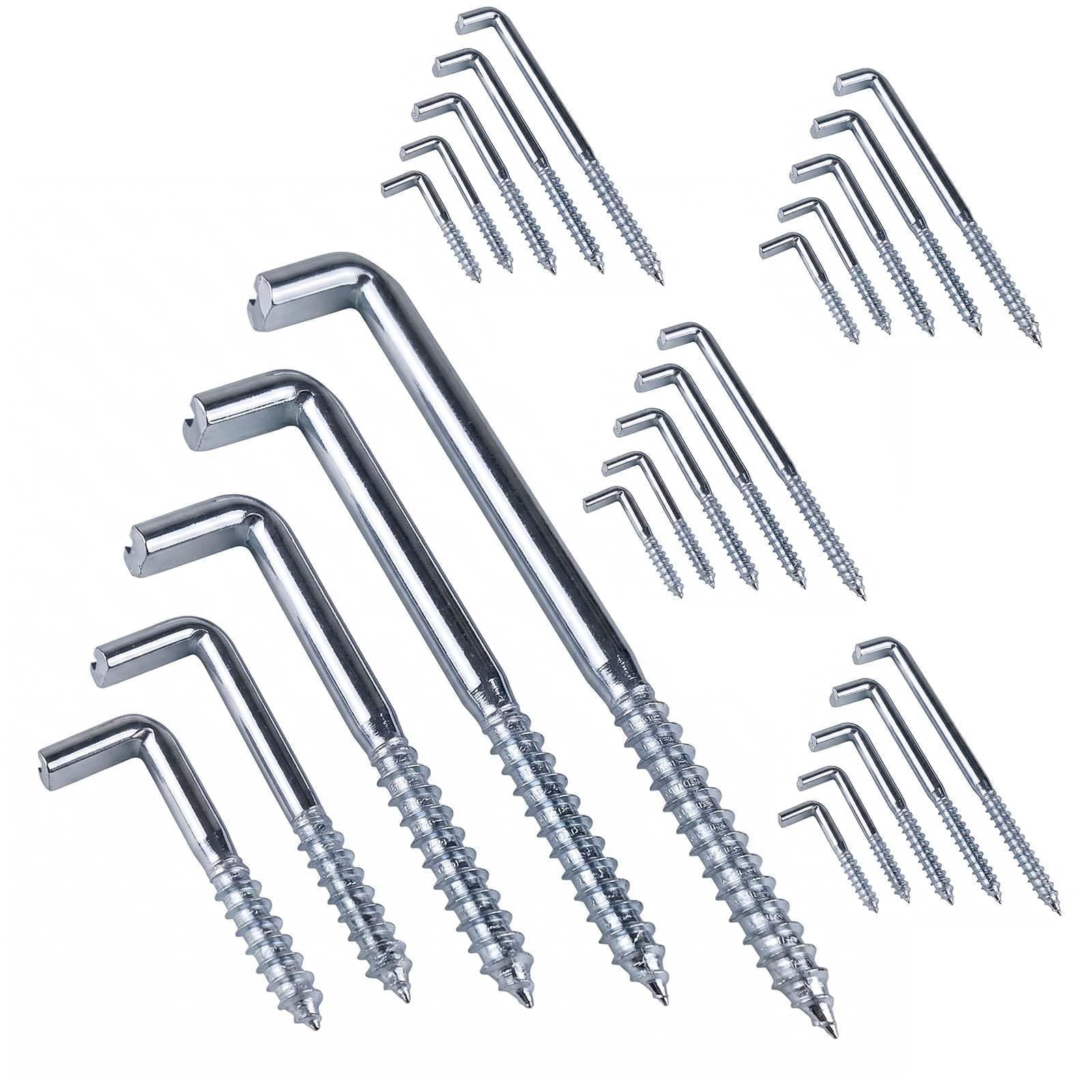 HHXUUAN 25Pcs Slotted L Screw Hooks, Assorted Sizes 40-100mm