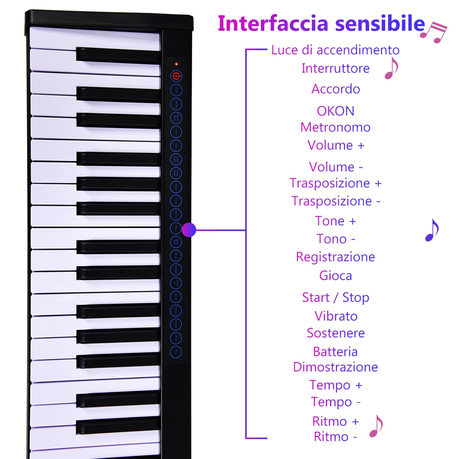 COSTWAY Tastiera Musicale 88 Tasti, Pianoforte Digitale Portatile con Custodia, Pianola con 128 Ritmi e Toni, Pedale Sustain, MIDI, USB e Funzione di APP Bluetooth (Nero)