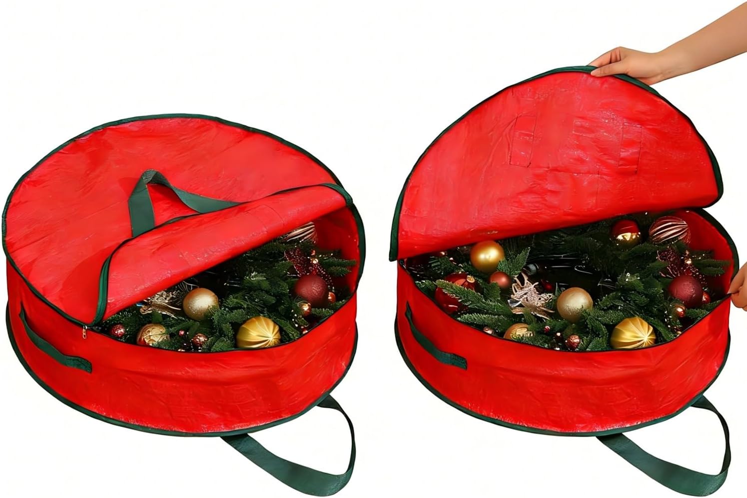2 Pack 30" Wreath Storage Bags, Heavy Duty Christmas Wreath Organizer with Zipper & Handles, Large Holiday Storage for Wreaths, Garland & Greenery