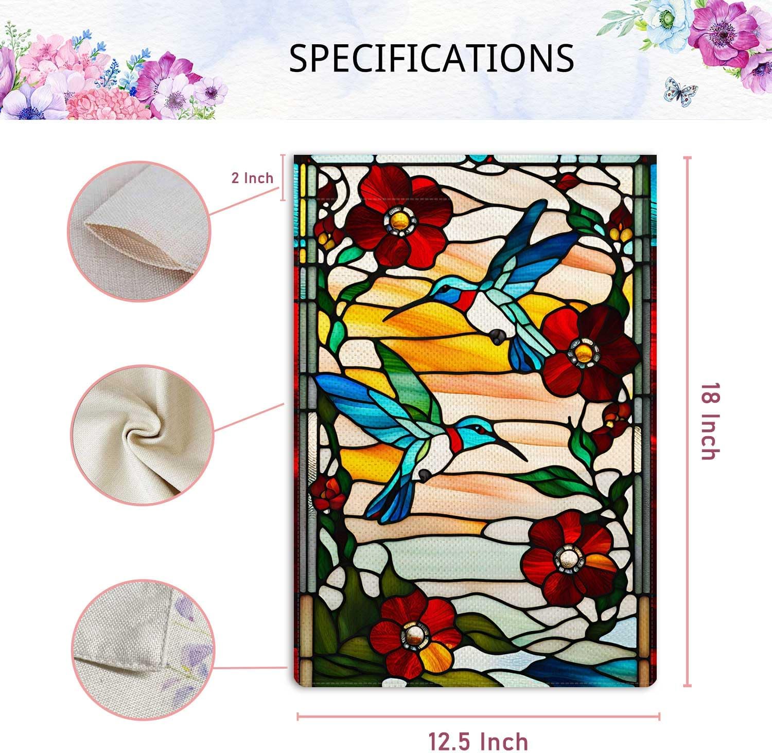 Spring Summer Hummingbird Garden Flag Glass Style Vertical Double Sided Rustic Farmland Burlap Yard Lawn Outdoor Decor 12.5x18" - Image 6