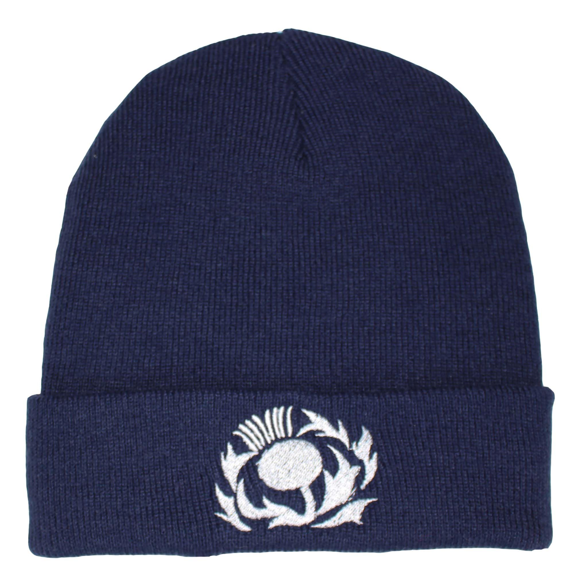 Teddyt's Men's Navy Scottish Thistle Scotland Thermal Knit Beanie Hat
