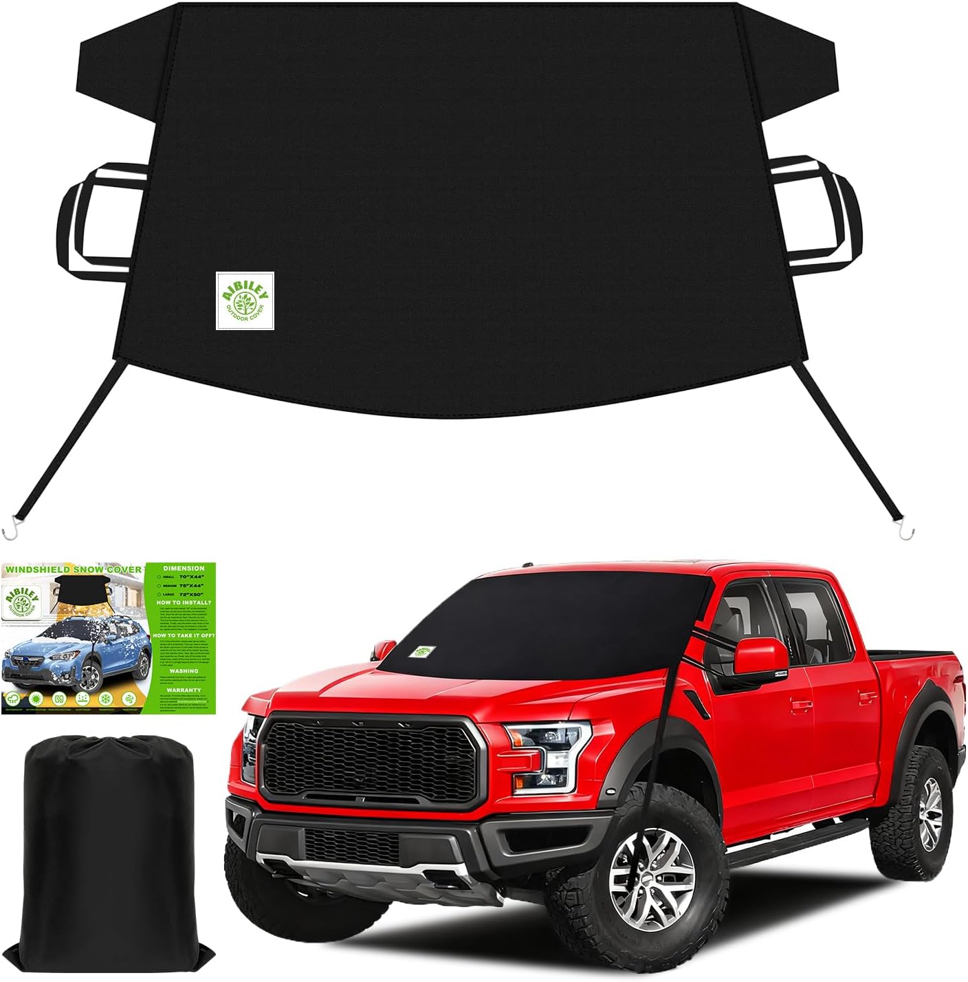 Car Windshield Cover for Ice and Snow, Heavy-Duty 600D Polyester Oxford Cloth Waterproof Frost Guard Windshield Cover for Cars Suvs Trucks Vans,Windproof and Anti-Theft,Black,75W x 44D Inch