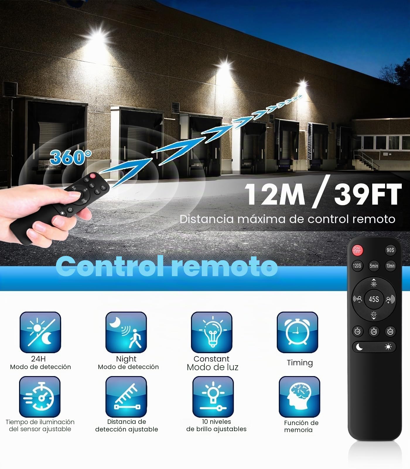 MEIHUA 70W Foco LED Con Sensor Movimiento 6850LM Focos LED Exterior 270° | con Control Remoto 4 Modos 6500K Blanco Frío Luz Exterior Temporización IP66 Impermeable Proyector Para Garaje Jardín Patio