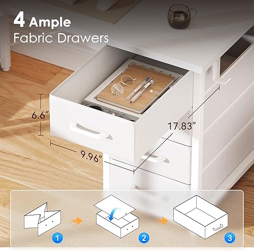 Miniatura 4 de ODK Escritorio para computadora de 55 pulgadas con 4 cajones, escritorio de oficina con tomas de corriente, estante de impresora y estantes de