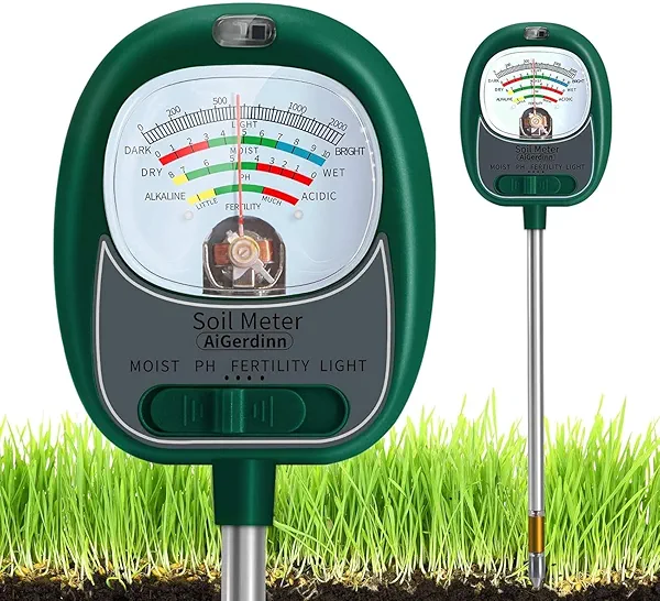 AiGerdinn Soil Tester, Soil Moisture Meter/Soil pH Meter/Sun-Light/Fertility for Gardening, Large Dial Soil pH Tester Plant Water Meter for Indoor&Outdoor Garden,Farm Soil Test Kit-Green