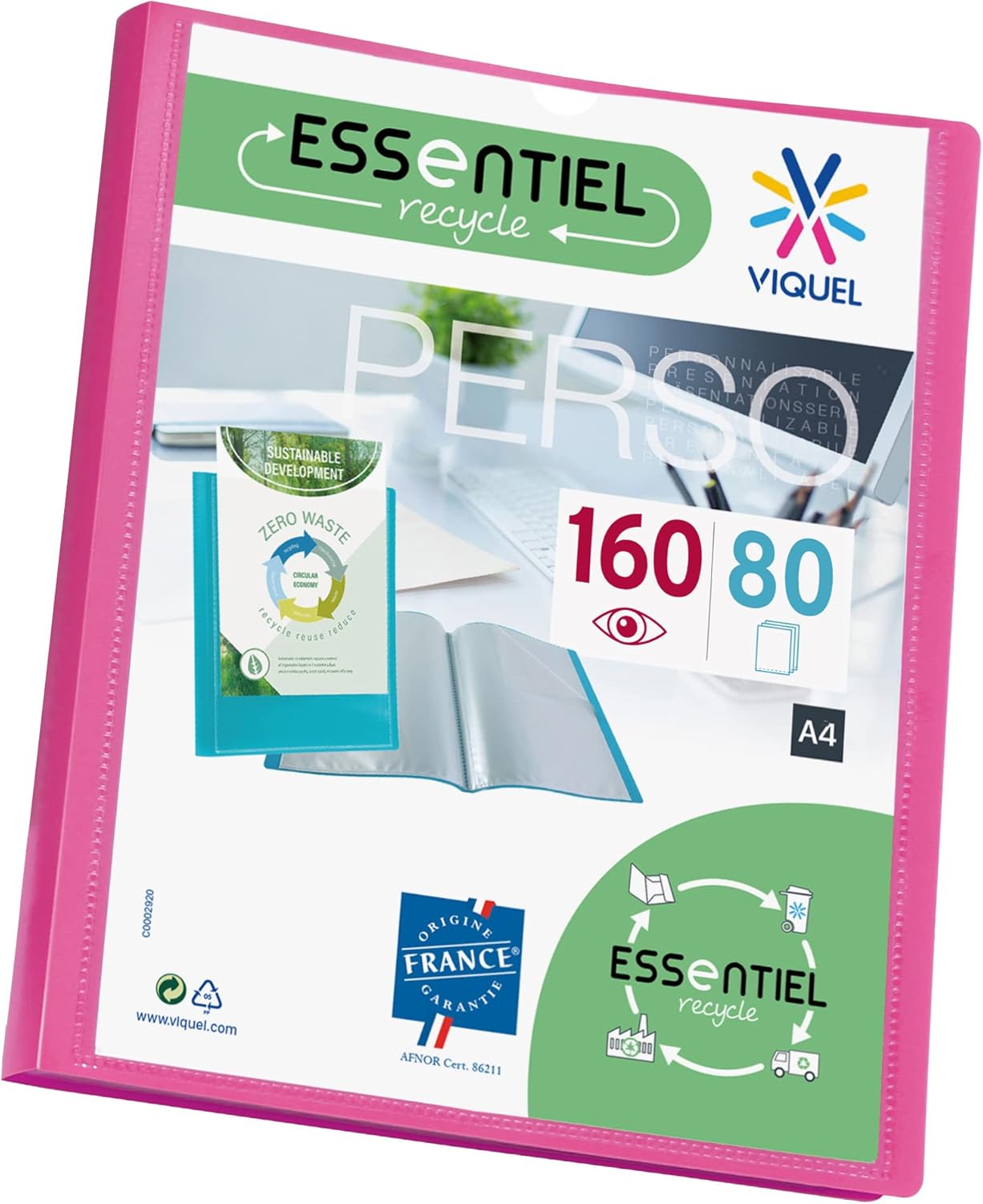 Viquel - A4 160 Pockets Display Book - Customisable Binding - Smooth Clear Pockets - Recycled Essential - Black