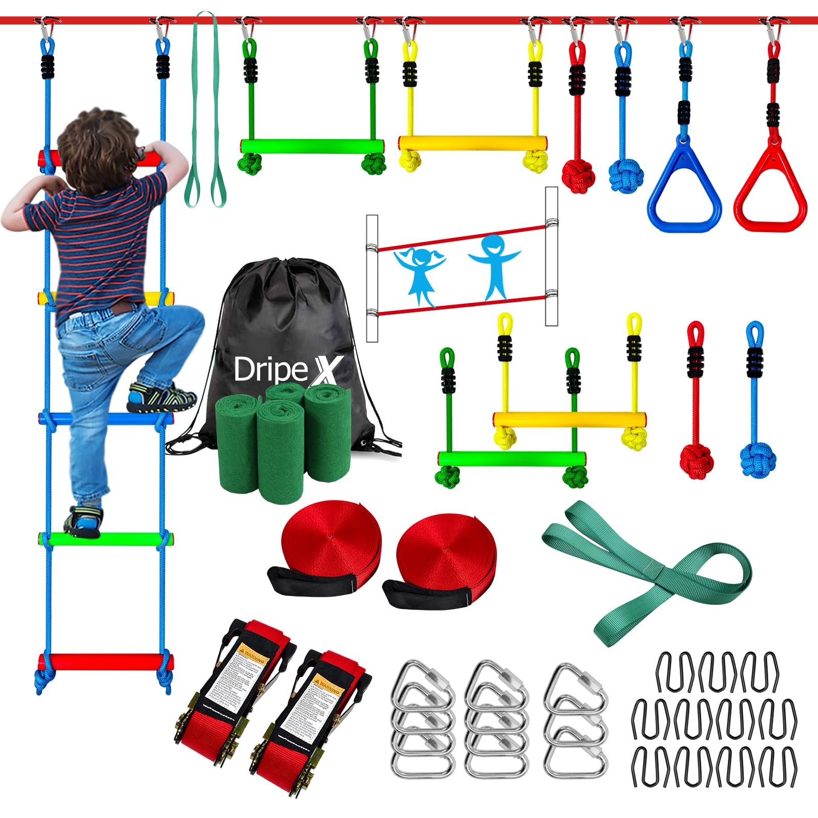 Amazon.com: Dripex Ninja Warrior Obstacle Course for Kids, 2×50ft