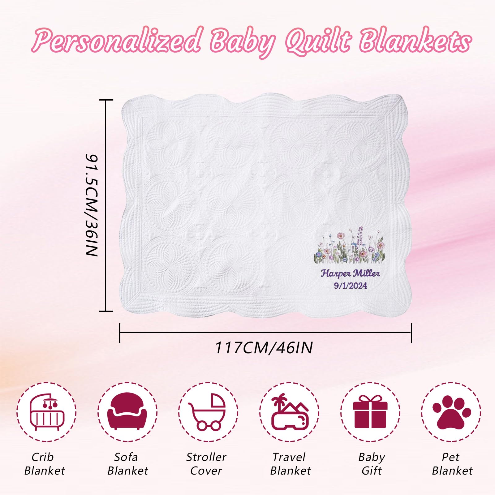 Mantas de bebé personalizadas con nombre bordado, colcha ligera para bebé, manta de algodón para las cuatro estaciones, colcha para niños y niñas, manta para cochecitos de bebé, regalo para