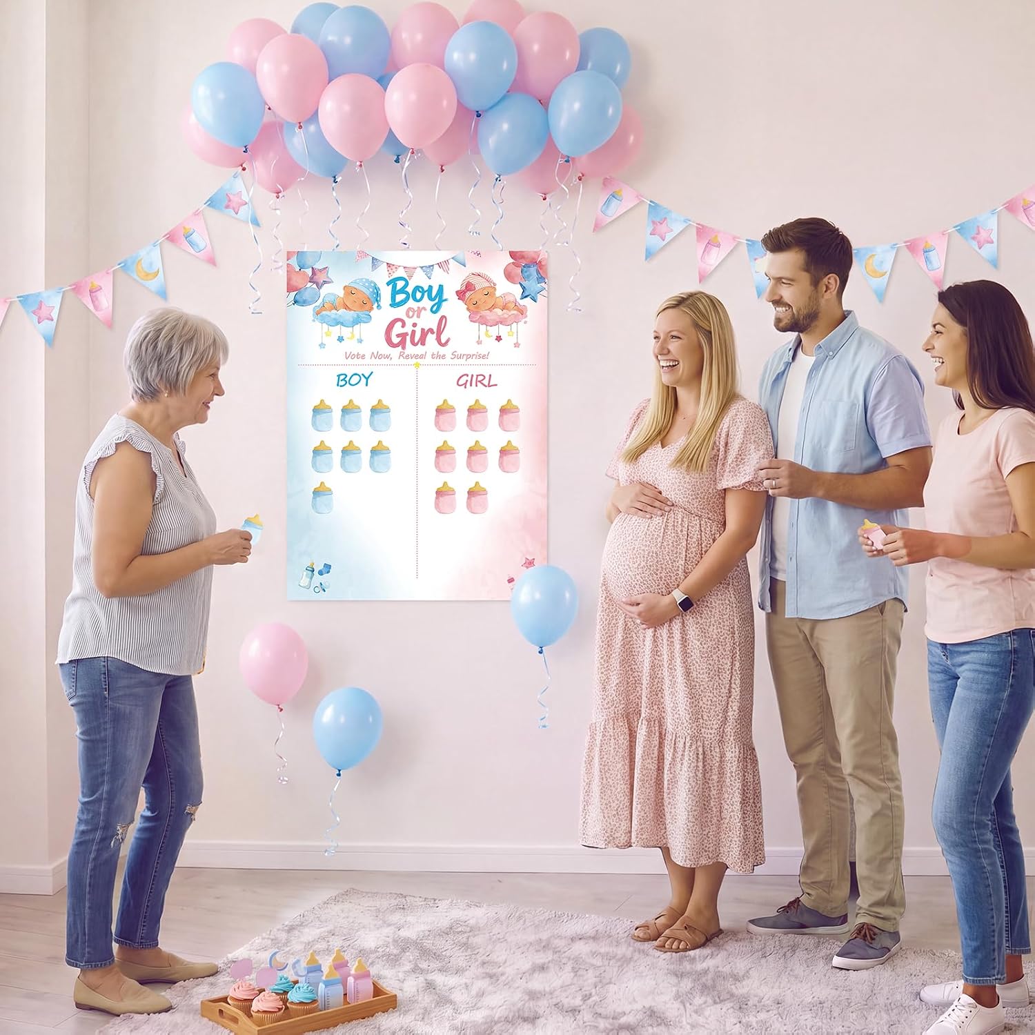 Gender Reveal Decorations, Boy or Girl Voting Poster with 72 Stickers, Gender Reveal Games for Party Supplies (Baby White)