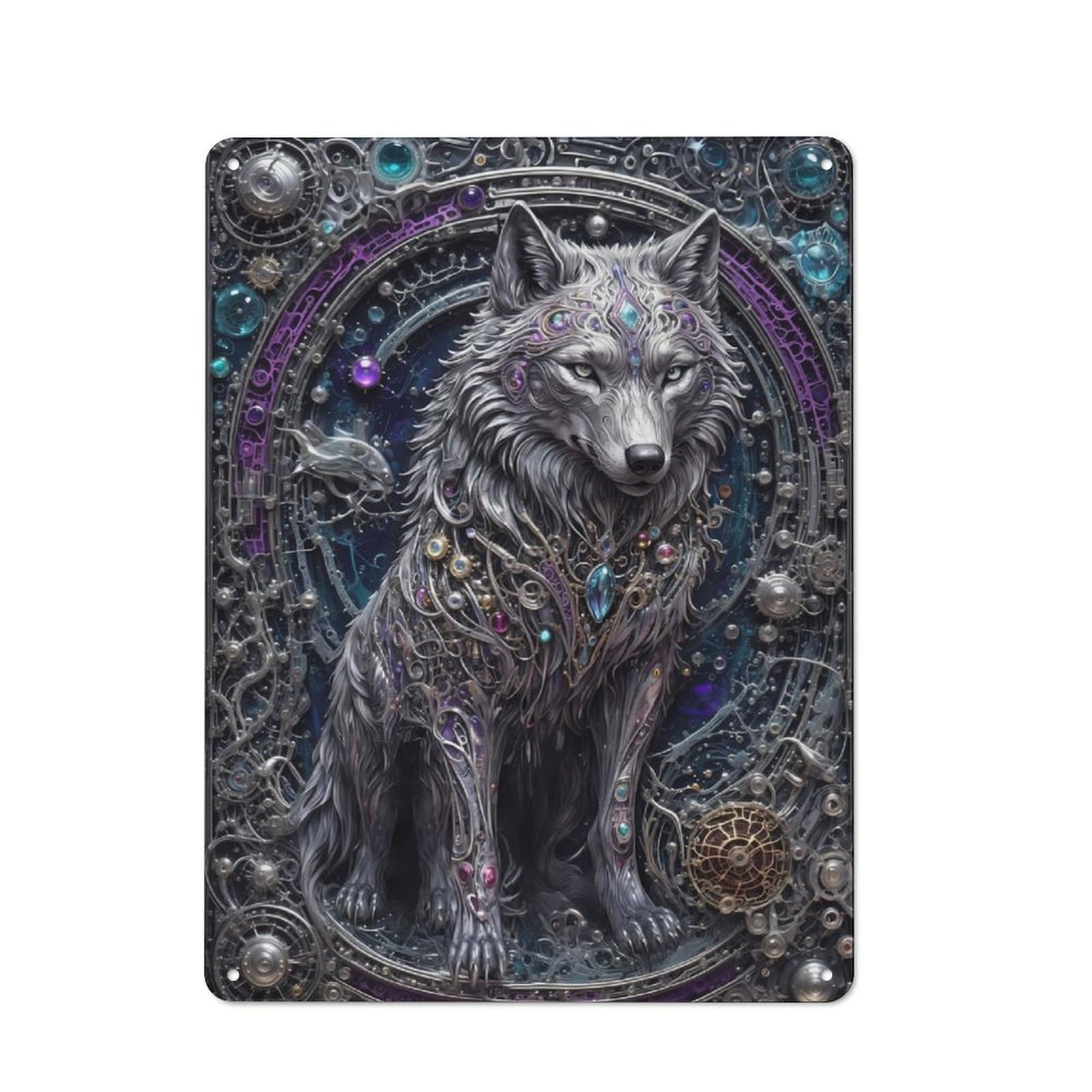 Junmoney Steampunk White Wolf Industrial-Style Tin Sign 40X30cm For Pub Or Café, Suited To Pub Decor Enthusiasts