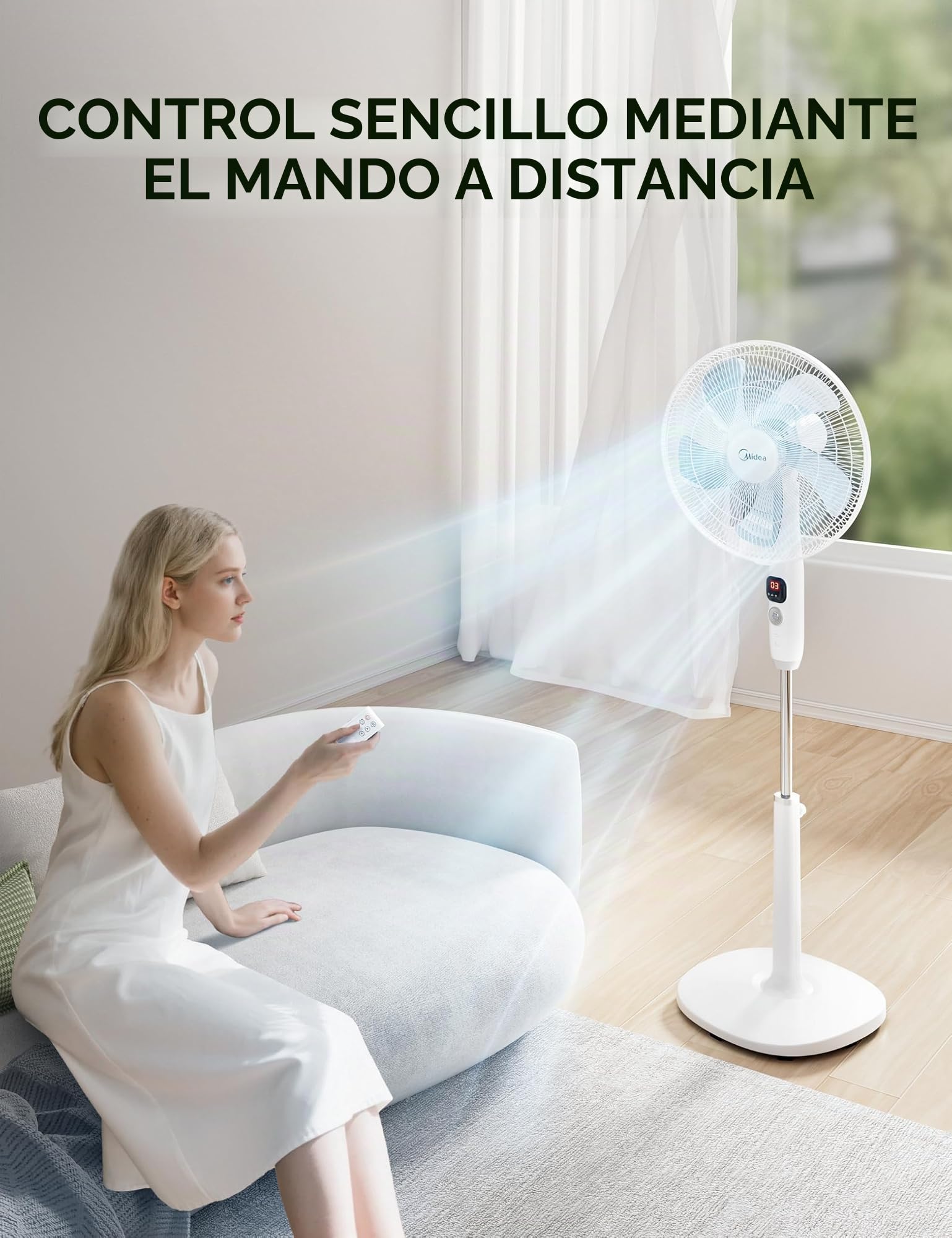 Midea FS40-16CR - Ventilador de pie con mando a distancia multifunción, extremadamente silencioso 27 dB