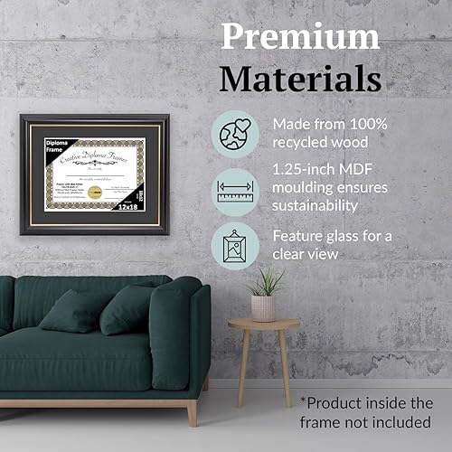 Vista 233 de Creative Picture Frames Marco para diploma Rockefeller de 9 x 12 pulgadas, color negro con borde dorado, muestra un certificado de 9 x 12 pulgadas