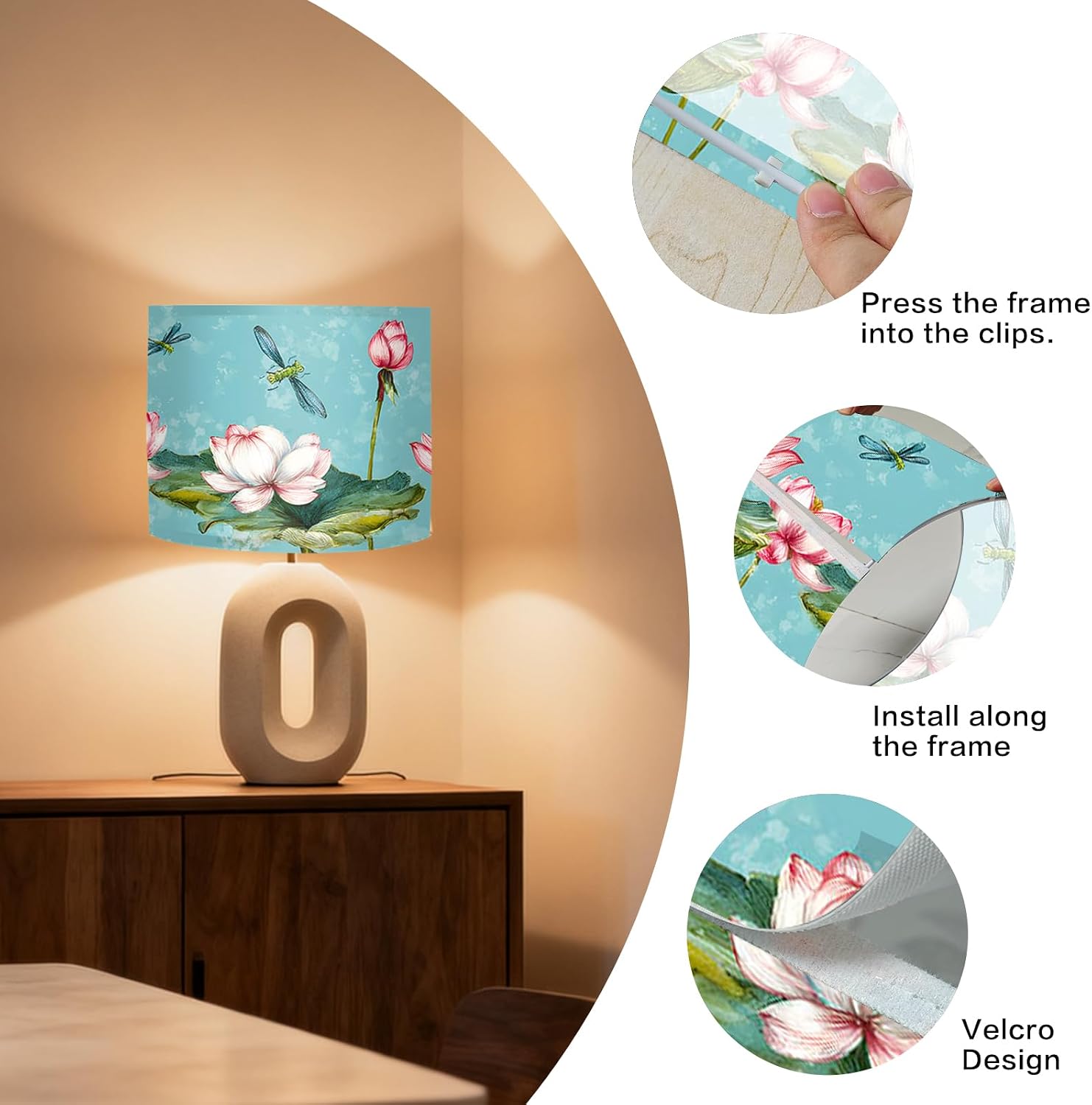 Nuxovilar Lamp Shades Set of 2 (13x9.8 inches, Polyester) - lotus lamp covers, fresh light shades, suitable for bathroom vanities, bedroom dressers, meditation room side tables