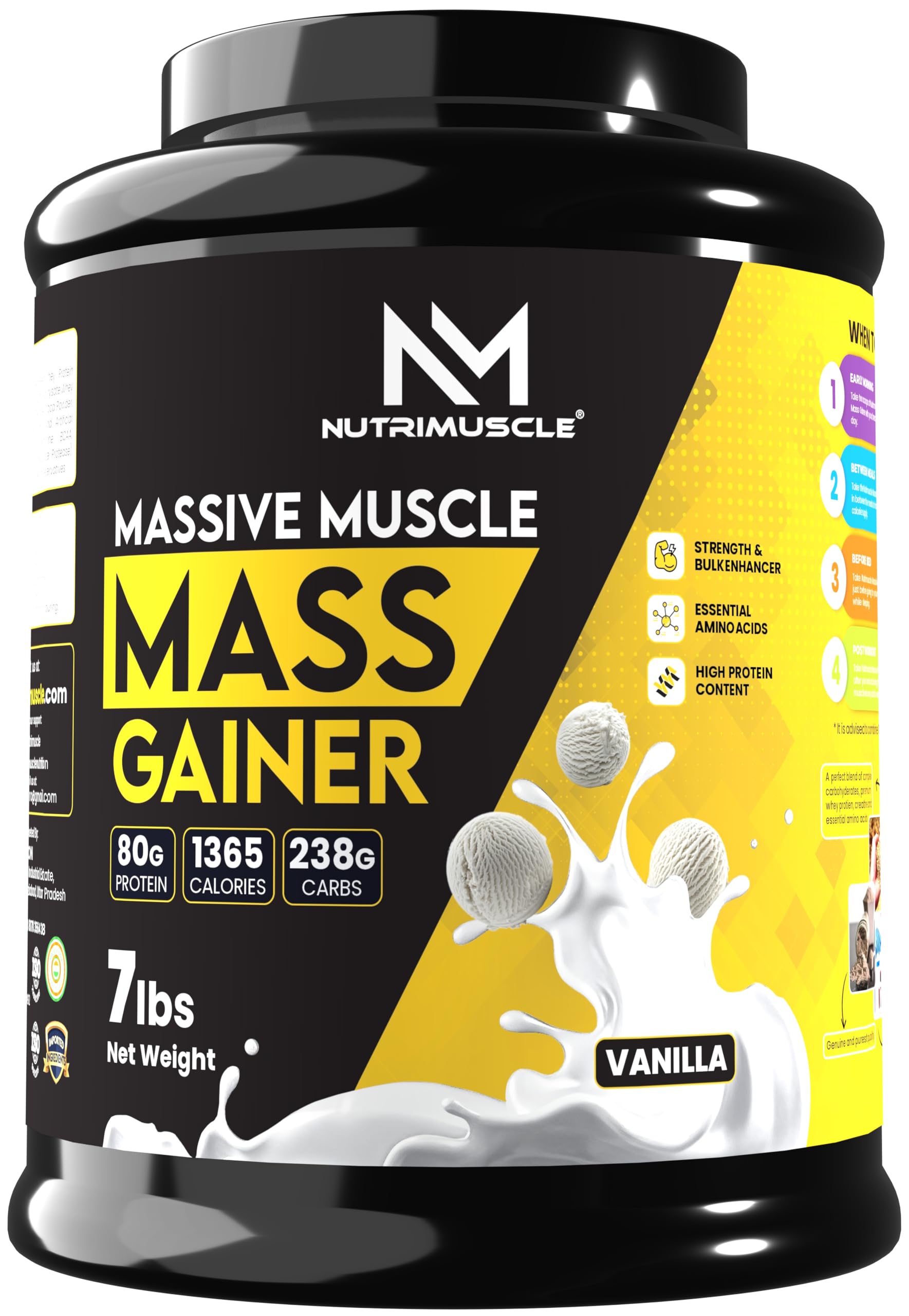 Nutrimuscle® Massive Muscle Mass Gainer, 1 Kg (Vanilla Flavour) – Whey Protein Blend with Complex Carbohydrates & Creatine Monohydrate for Muscle, Mass & Strength Gain — Amazon image 8