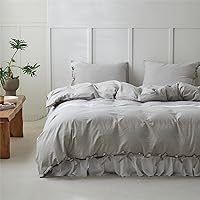 Vista 17 de BISELINA Juego de funda de edredón 100% algodón lavado con textura similar al lino teñido a rayas horizontales reversible, transpirable, suave