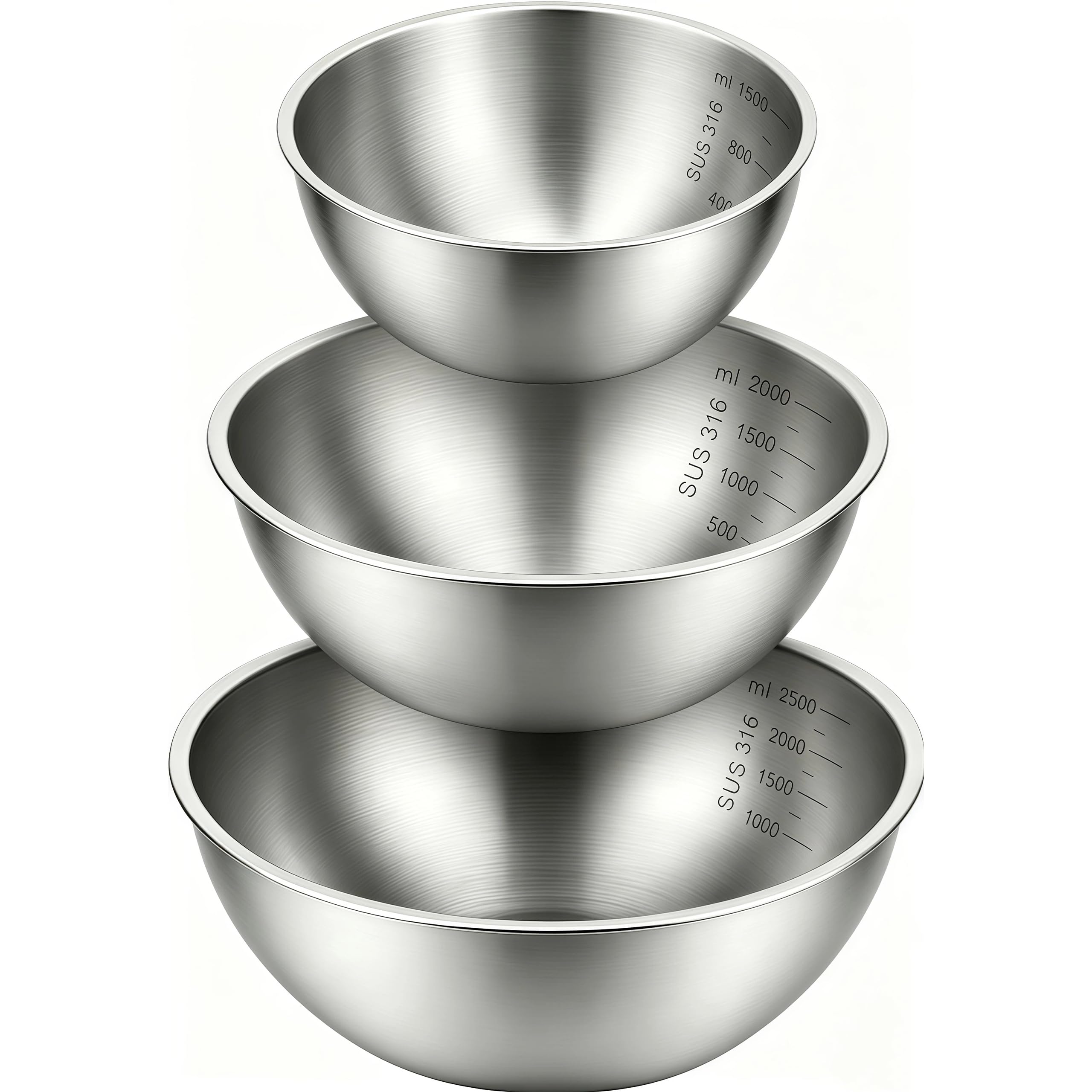Photo 1 of Stainless Steel Mixing Bowls Set of 3, 1.5/2.5/4 Qt Metal Mixing Bowls with Measurement Marks, Nesting Stainless Steel Bowl Set, Dishwasher Safe Stackable Kitchen Bowls for Baking, Salad & Meal Prep