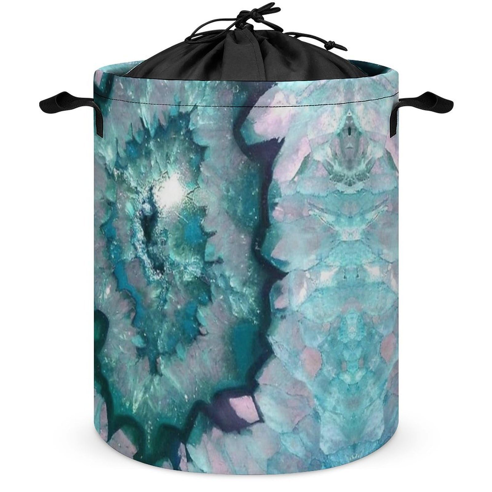 Wlntrophic Drawstring Laundry Hamper, Teal Agate Laundry Basket, Washing Basket with Handle