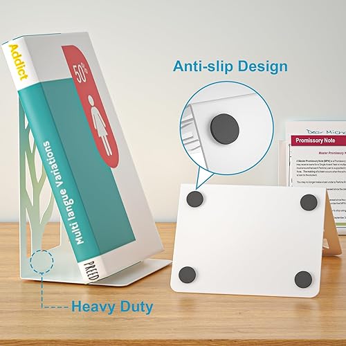 Miniatura 5 de Sujetalibros de metal blanco, 3 pares de extremos de libro para estantes, tapón de libro para familia, oficina y escuela, extremo de libro