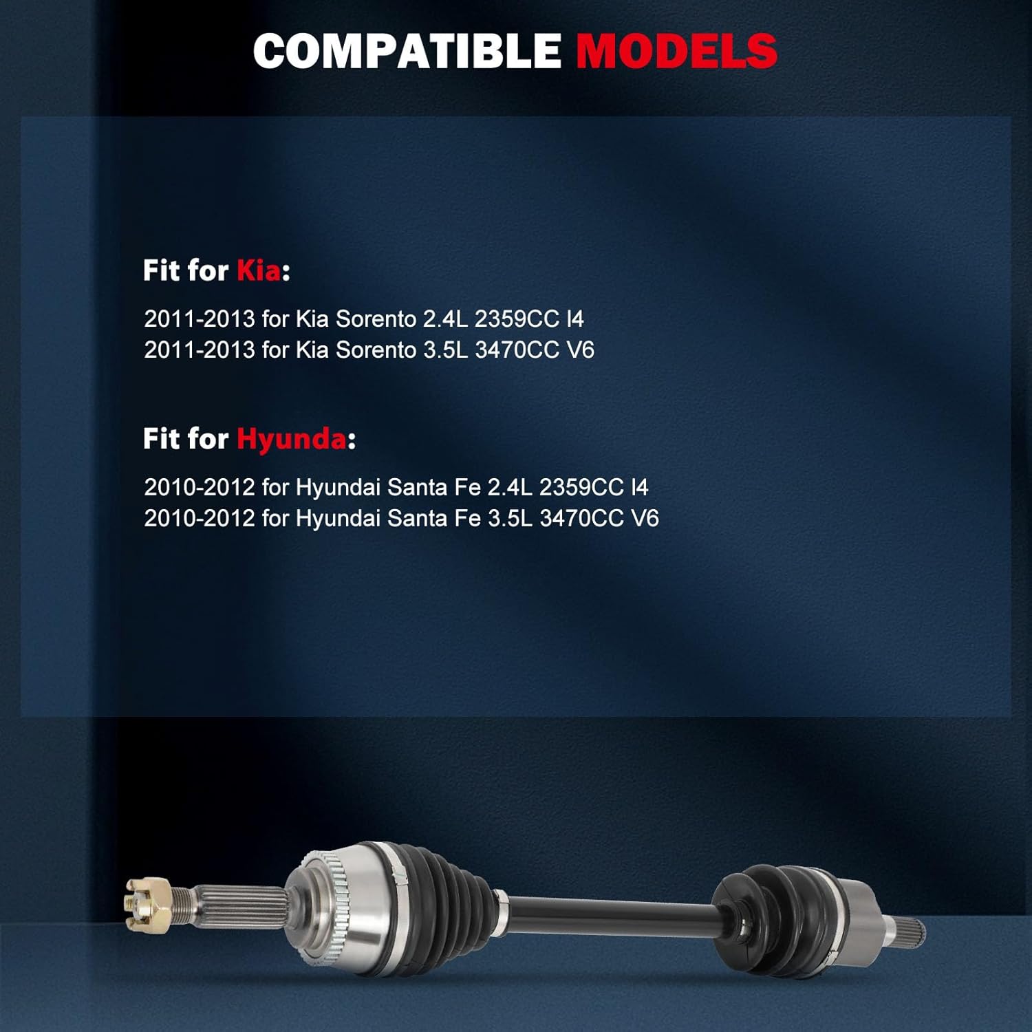 cciyu 66-3653 66-3654 Front Left & Right CV Axle Shaft Assembly for Hyundai for Santa Fe 2010-2012 for Kia for Sorento 2011-2013 (2 Pack)