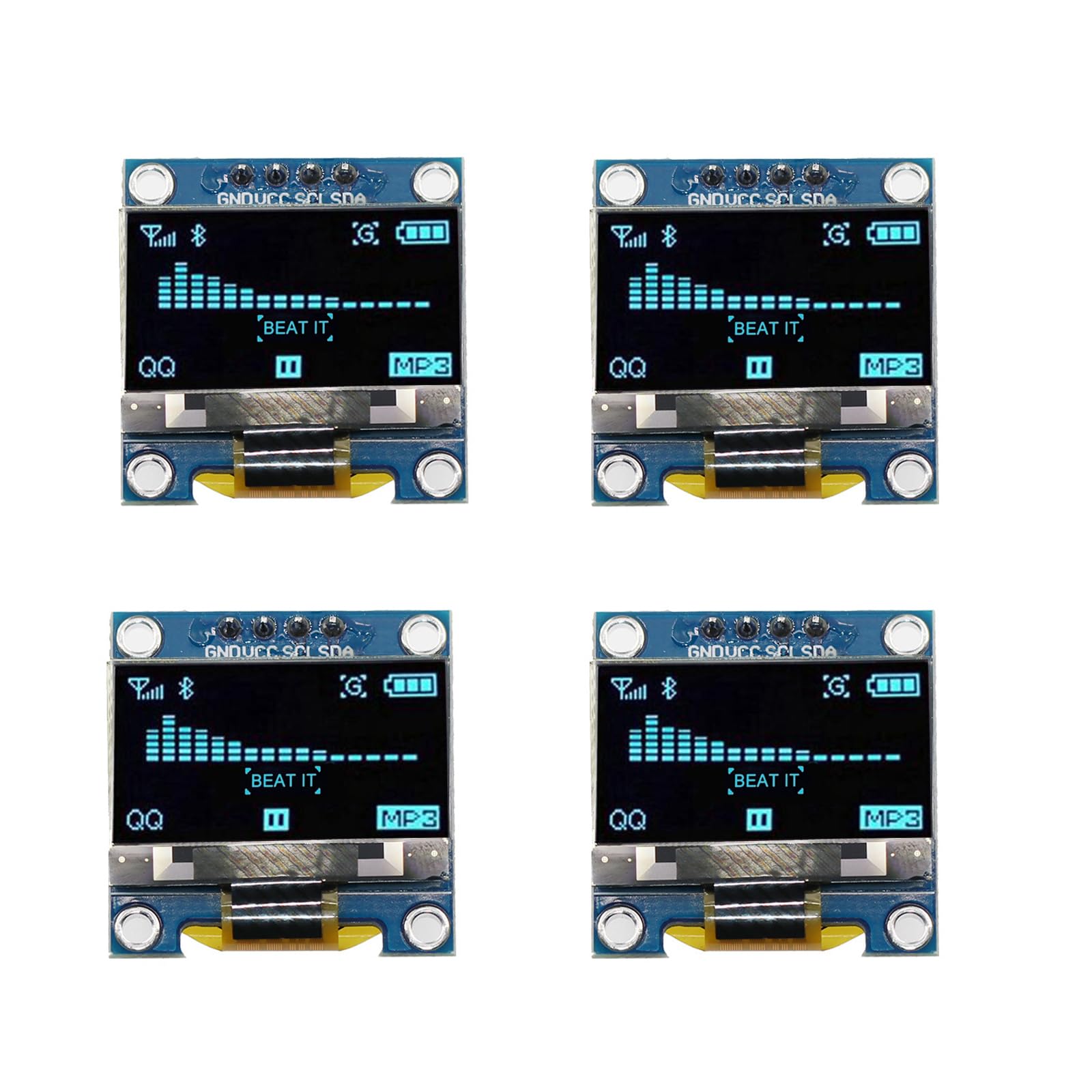 Lot de 4 écrans OLED de 0,96 ", caractères bleus, module d'affichage I2C 128 x 64 pixels I2C, compatible avec Arduino Raspberry Pi