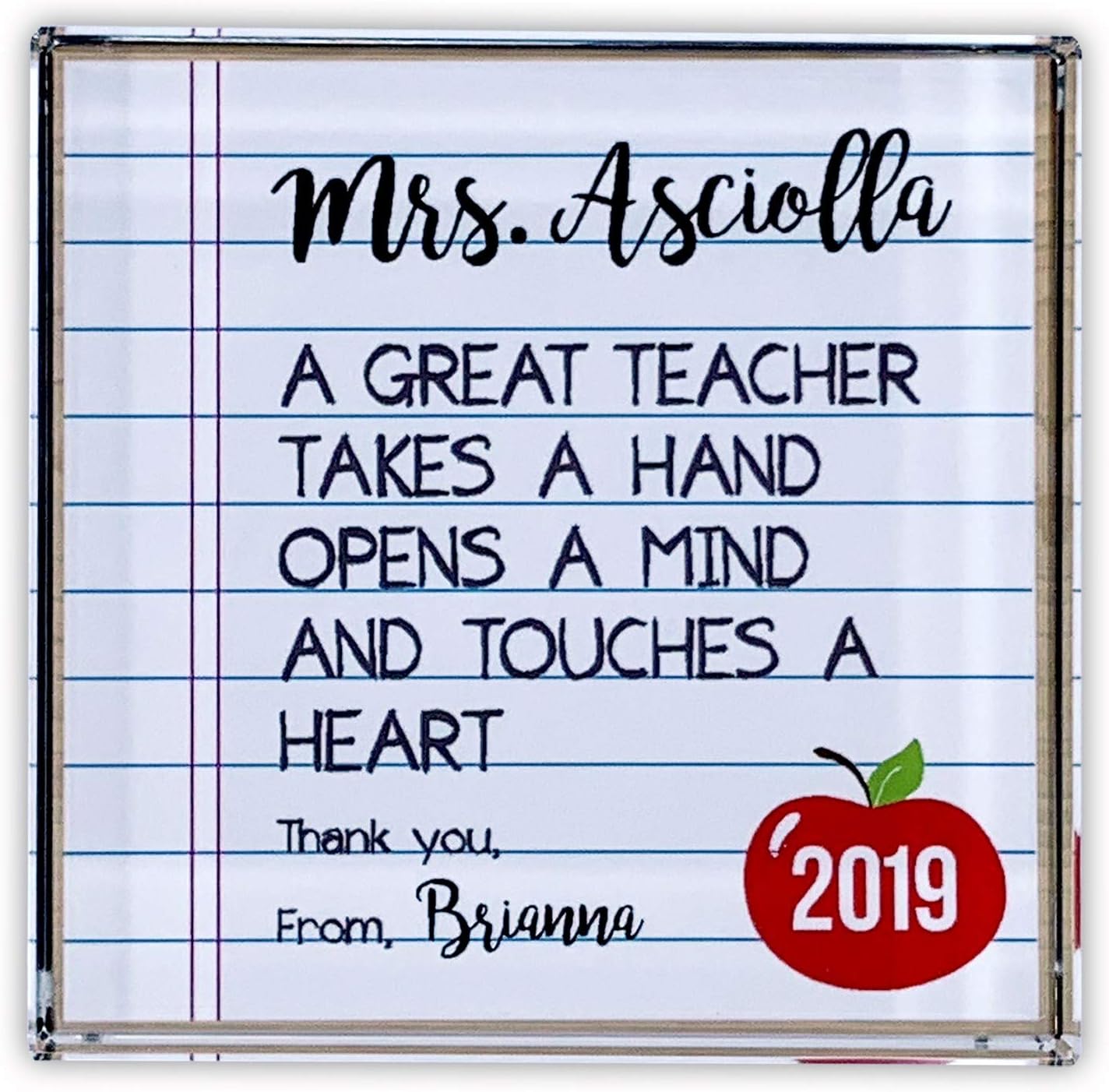 Infusion Personalized Teacher Appreciation Crystal Paperweight with Gift Box (Big Heart)