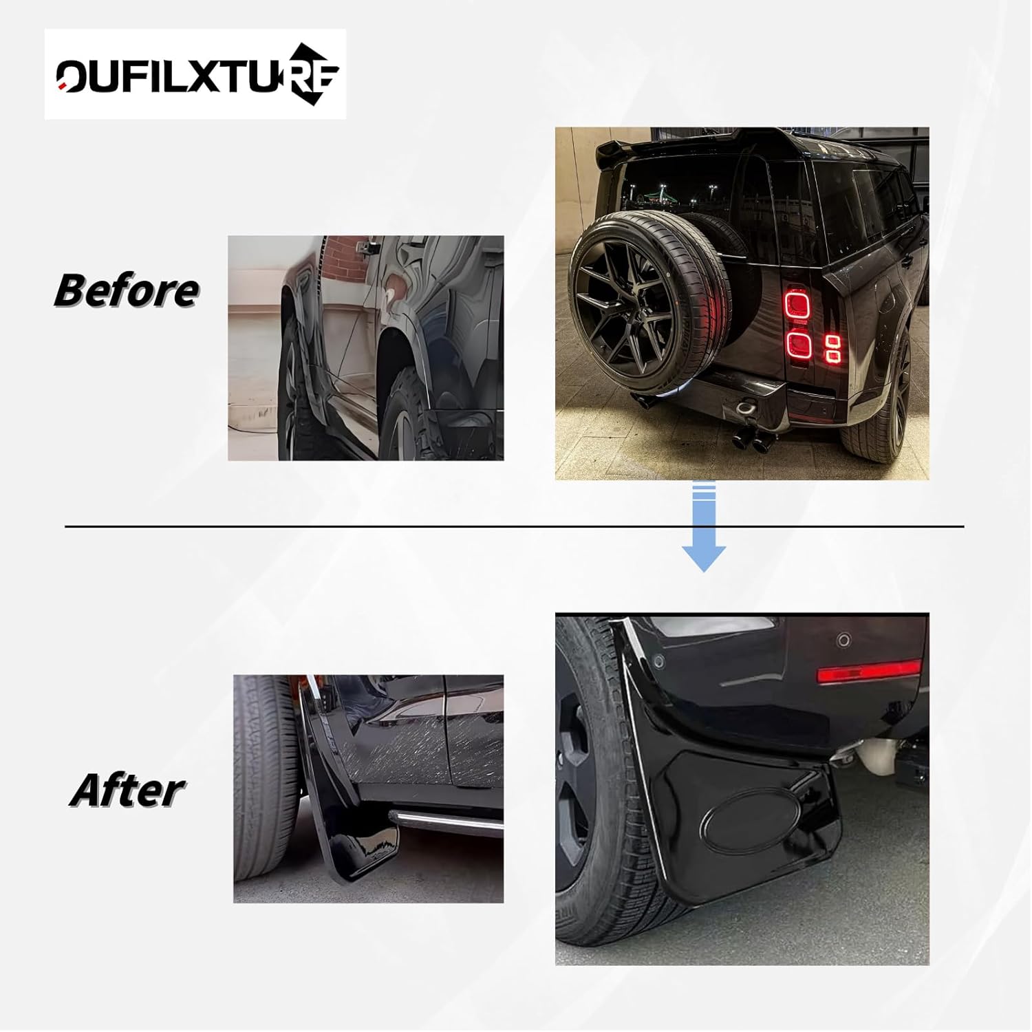 4PC Mud Flaps Mudguards Fenders Splash Guards Fit for Land Rover Defender 110 2020 2021 2022 2023 2024 2025 2026 Gloss Black ABS Accessories
