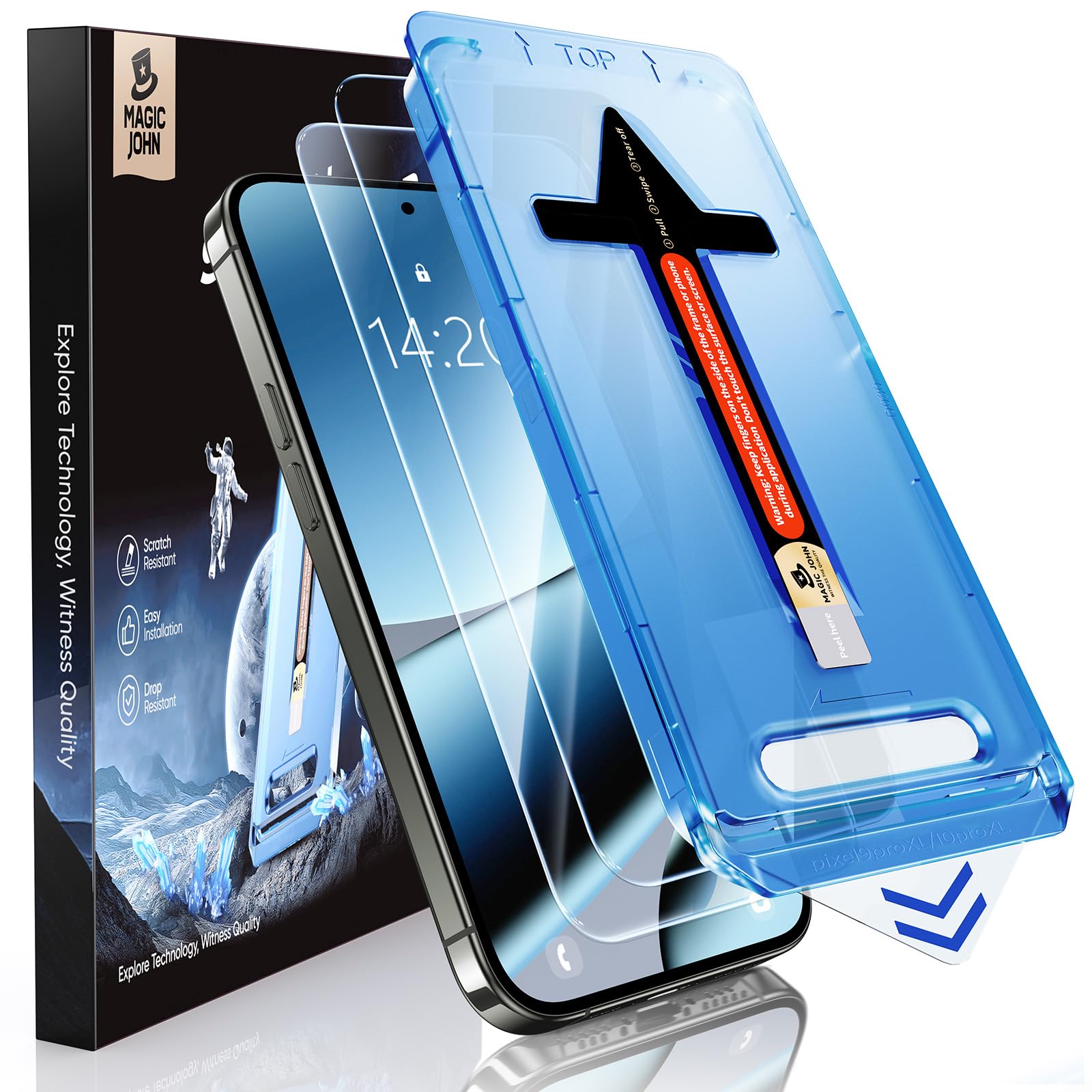 MAGIC JOHN 2 Stück für Google Pixel 10 Pro XL /Pixel 9 Pro XL Schutzglas(6,8 Zoll), Auto-Dust-Eliminierung, 9H Härte Folie, Ultra-Klar Displayschutzfolie, Bläschenfrei, Einfache Installation