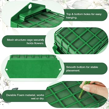 4 Pack Floral Foam Cages for Artificial & Fresh Flowers Rectangle Holder with Cage for Wedding, Home Decor, Party Includes 4 Rolls Floral Tape