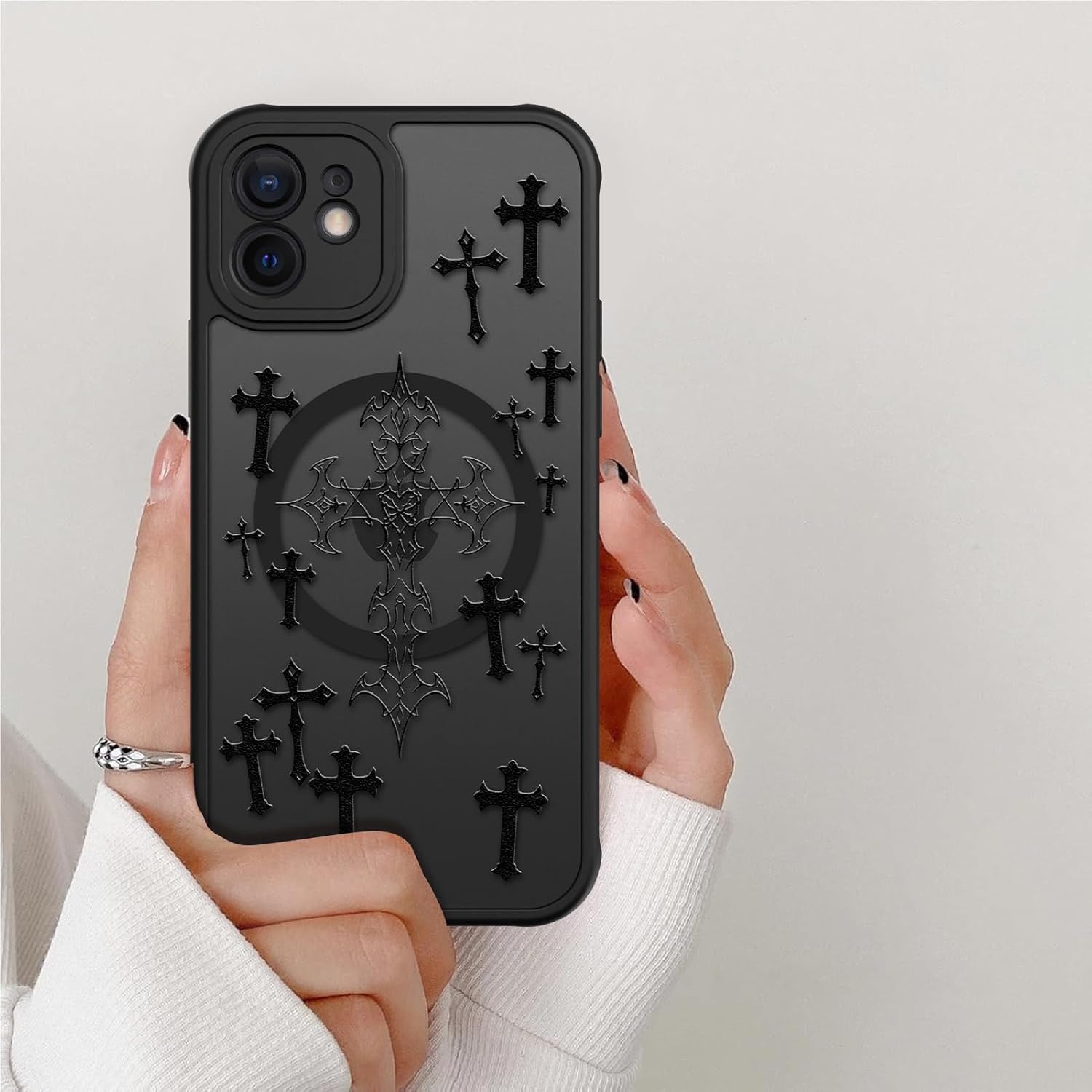 KANGHAR Magnetic Case for iPhone 12 [Compatible with MagSafe] Aesthetic Cross Jesus Christian Design for Women Girls Men, Soft TPU Bumper Hard Back Translucent Matte Shockproof Cover - Black - Image 5