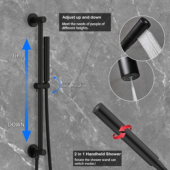 Matte Black Ceiling Shower System & Wall-Mount Faucet Set
