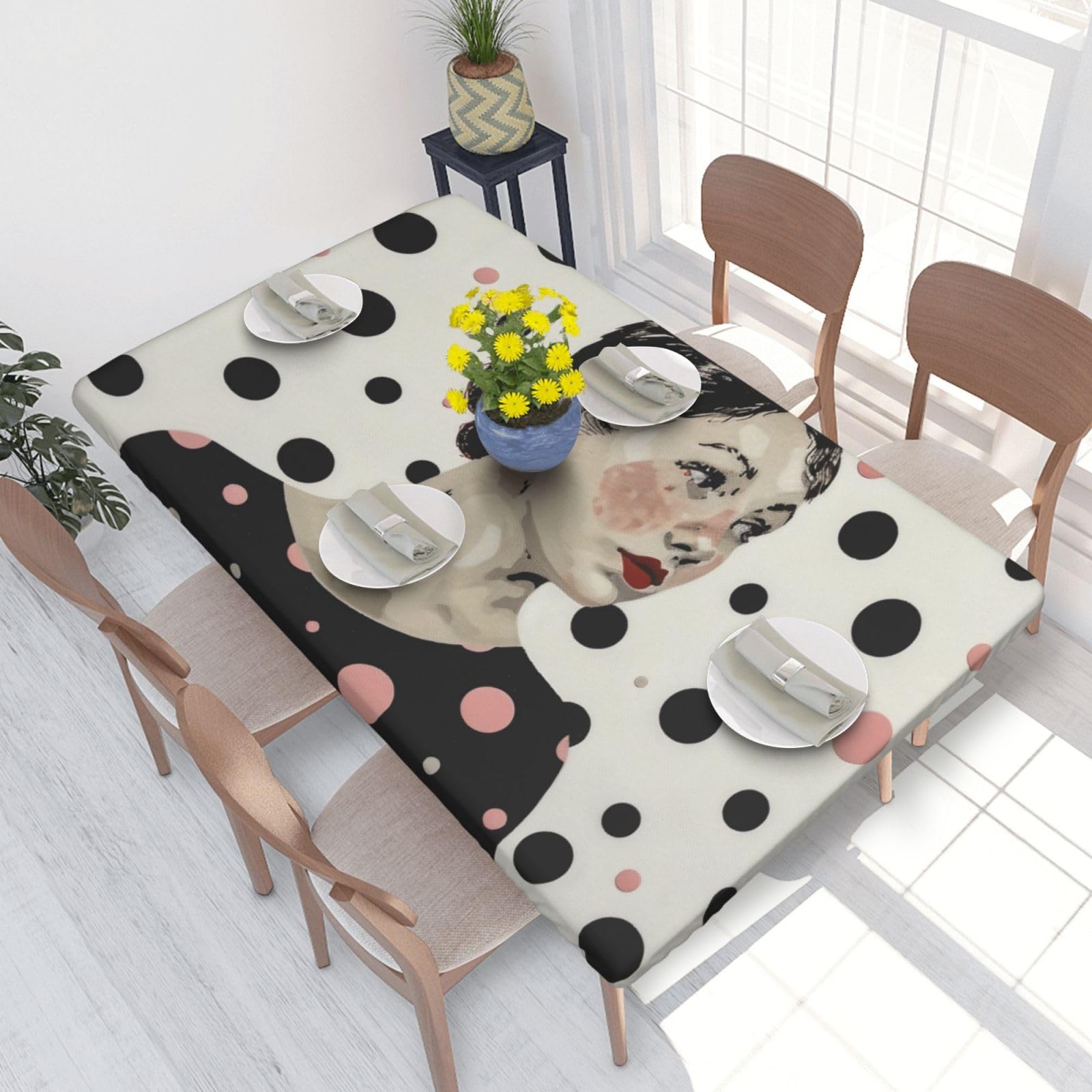 WPKJU Polka Dot Printed Tablecloths 4ft Rectangular Table Covers Washable Polyester Decorative Table Cloth for Dining Table Picnic Wedding