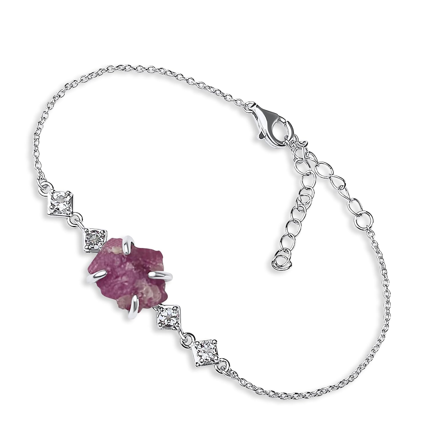 Raw pink tourmaline Crystal Chain Bracelet Birthstone Gift for Her on Valentine Birthday Christmas Anniversary Mothers day Uniquelan Jewelry (pink-tourmaline, white-gold)