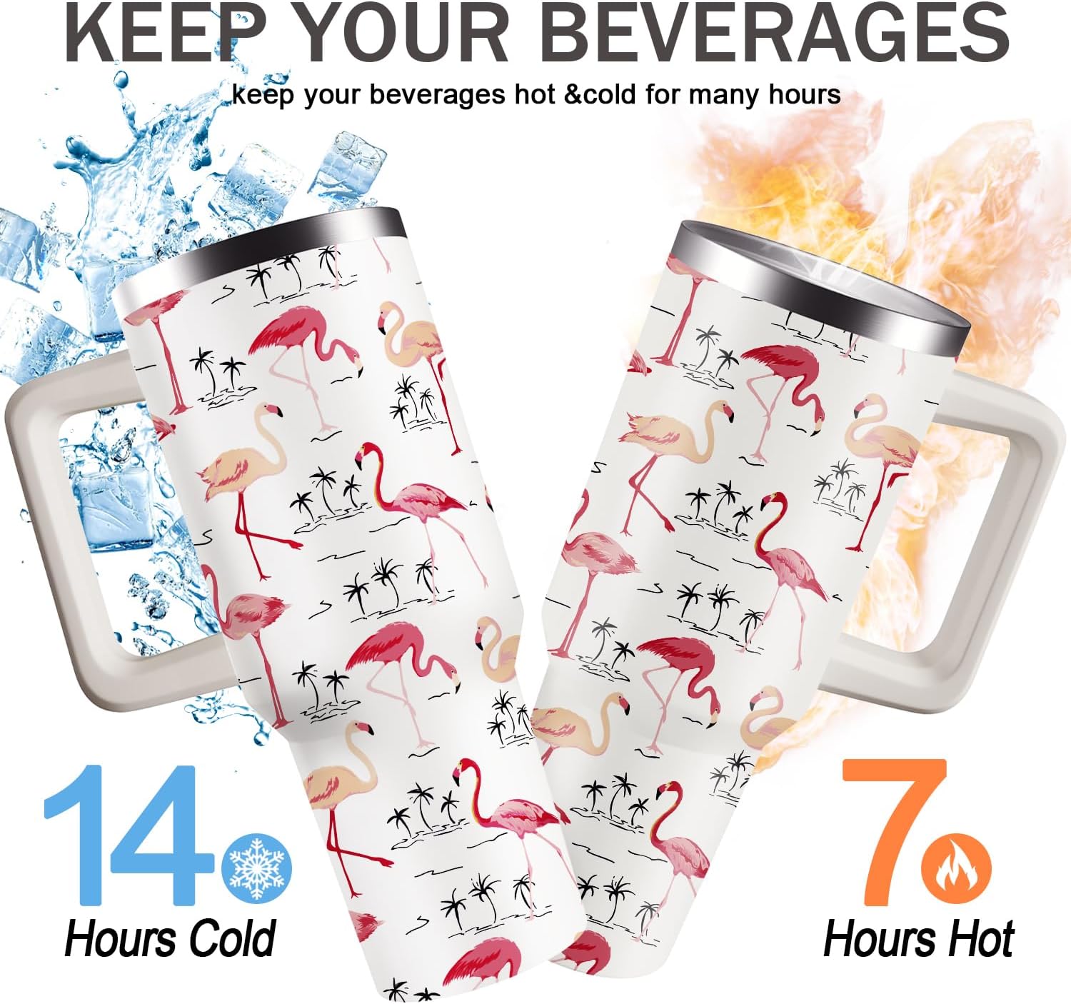 OccuPied Flamingo Tumbler with Handle Flamingo Gifts for Women 40oz Cup Stainless Steel Water Bottle Insulated Travel Coffee Mug with Lid and Straw - Image 3