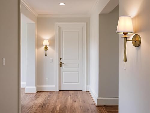 Miniatura 3 de Yosoan Juego de 2 apliques de pared de tela blanca estilo bohemio retro dorado vintage, industrial antiguo para interiores, con cableado de bronce