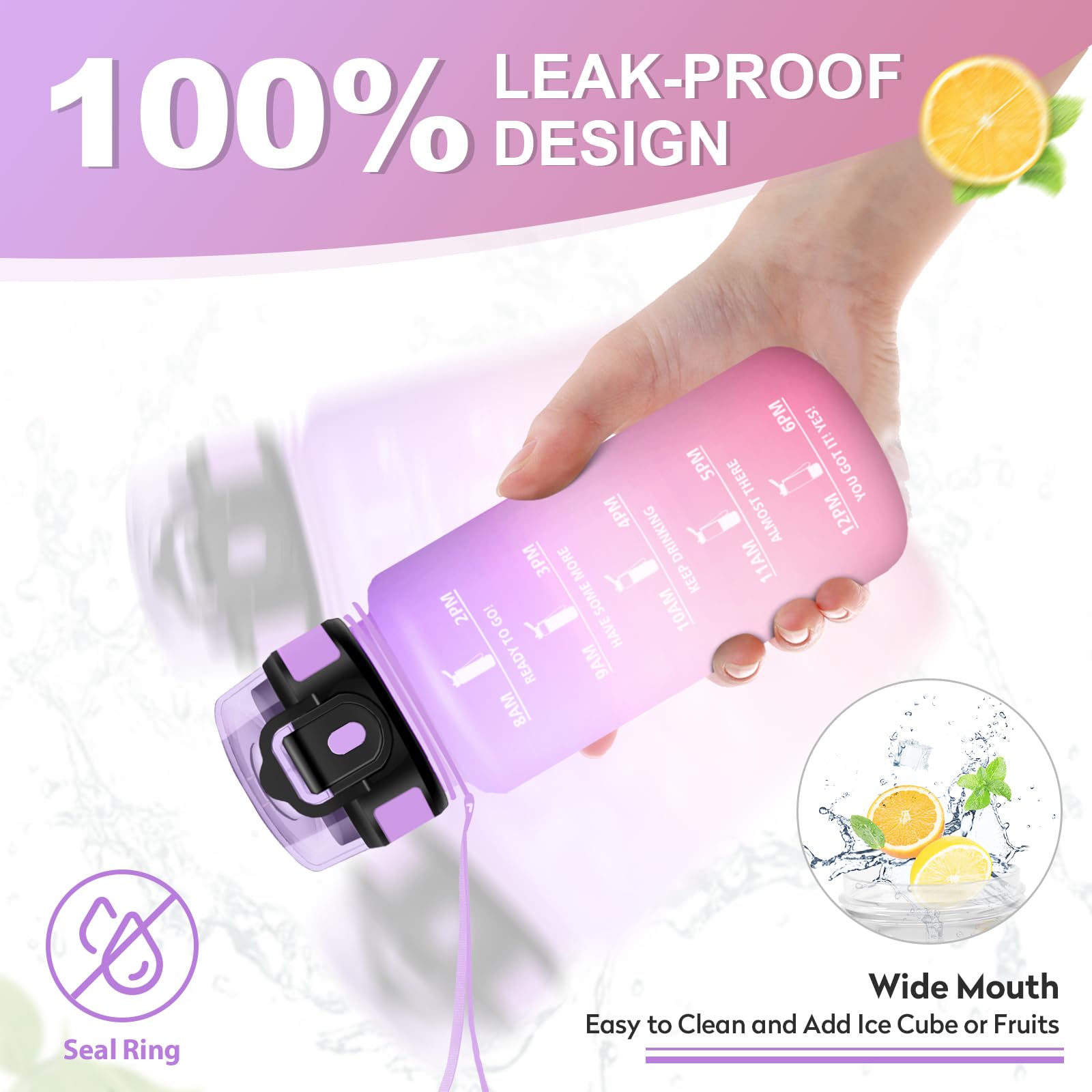 Borraccia 500ml, Bottiglia con Indicatore del Tempo Motivazionale, Bottiglia con Cannuccia, Riutilizzabile, Borraccia senza BPA, A Prova di Perdite, per Bambini, Scuola, Ufficio, Gym, Picnic