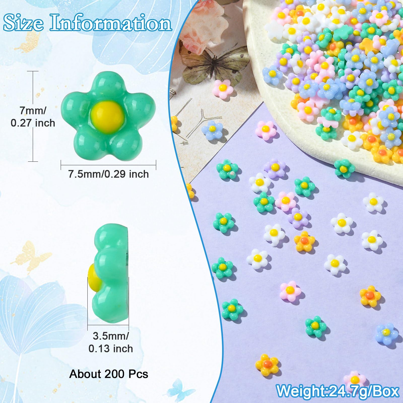 Ipotkitt 200 Pcs Colourful Mini Resin Flower Cabochons Floral Nail Art Decoration Charms Spring Nail Accessories Jewellery for Women DIY Crafts Manicures Tips - Image 2