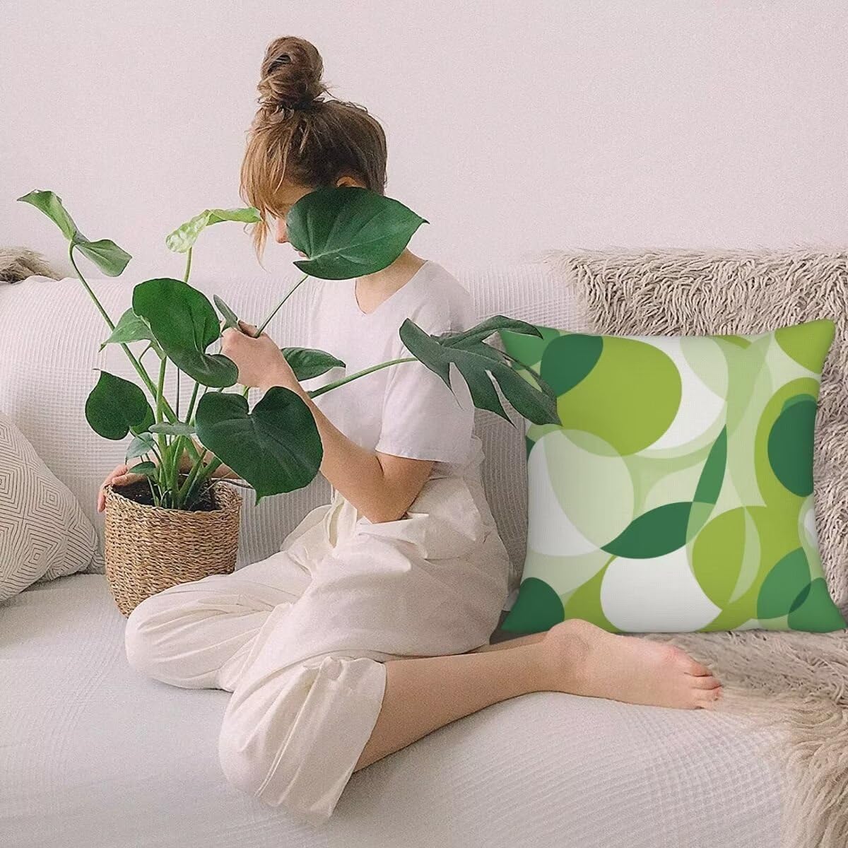 Funda Cojin 65x65 cm Juego de 2 Fundas de Cojines Verde Funda de Almohada de Lino, Fundas de Cojín Geométrico Cojines para Exterior, Funda Cojines Decorativos para Sofá Coche Cama Estar Jardin -LY417