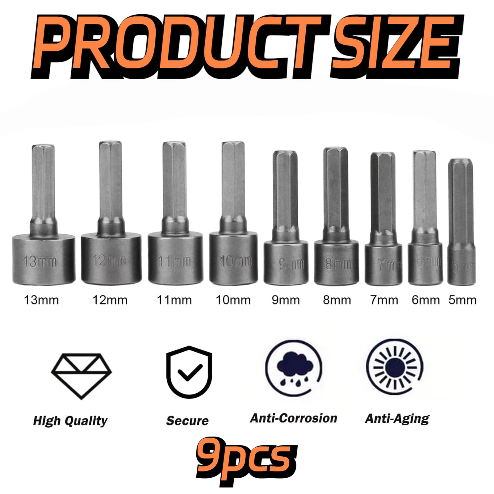 Hex Drill Bits Tools, 9 Pcs 5-13mm Magnetic Hexagon Socket, Hex Shank Magnetic Nut Setter Driver, Hex Drill Bits Sets, Powerful Socket Combination Quick Change Metric Nut Driver Set - Image 4