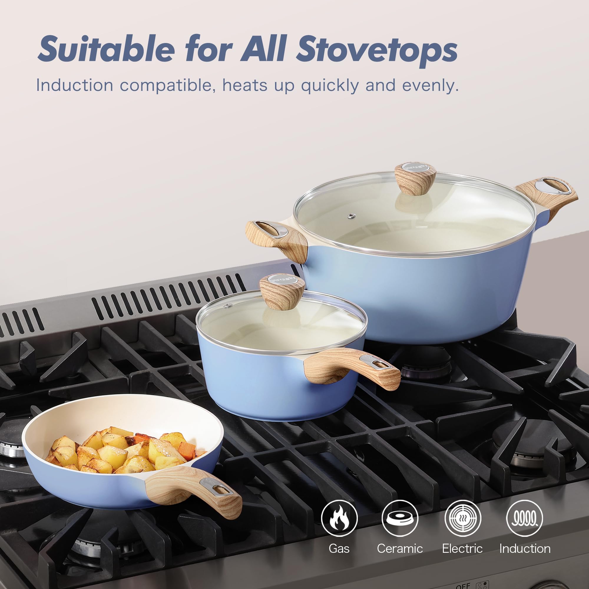 SENSARTE Ceramic Pots and Pans Set Nonstick, Kitchen Cookware Sets, 14-Piece Induction Cookware, Non-toxic Healthy Non Stick Cooking Set, with Frying Pans Set, PFAS PTFE PFOA PFOS Free view 5