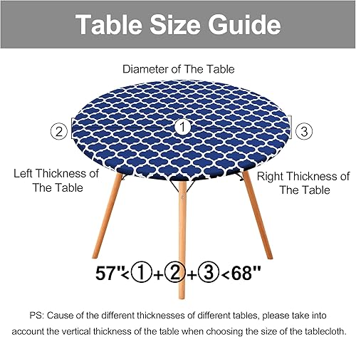Miniatura 400 de Smiry - Mantel redondo de vinilo ajustable con bordes elásticos y parte trasera de franela, mantel de vinilo impermeable, lavable, diseño enrejado