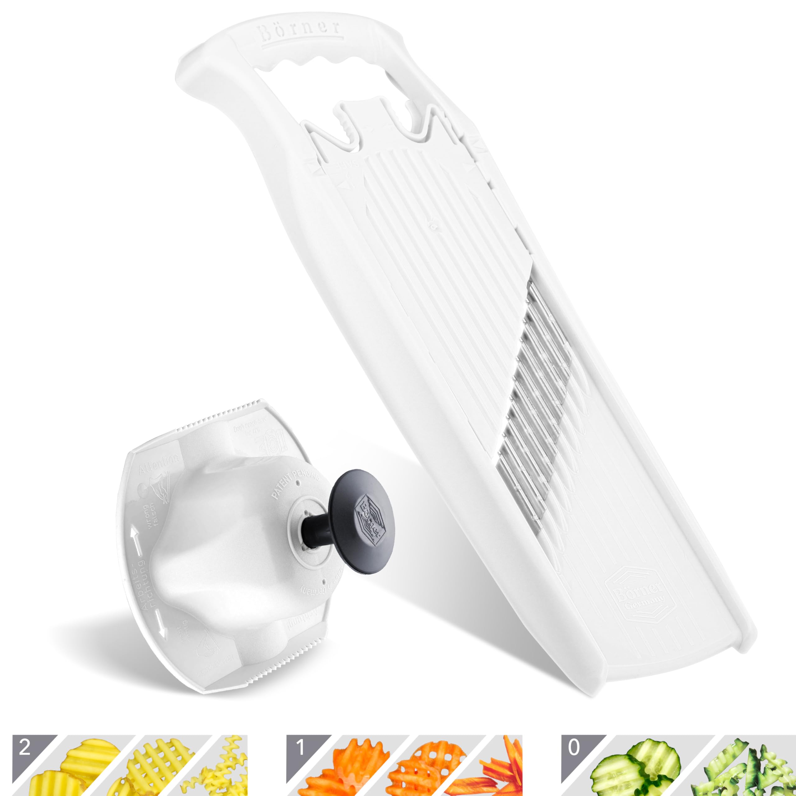 Börner PowerLine wafelijzer fruithouder (2 stuks) • gegolfde groentesnijder • golfsnijder en wafel • set voor friet en aardappelwafels ( wit