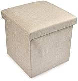 Oceano Puf - Contenedor plegable con reposapiés, taburete de mezcla de lino, baúl otomano, portajuegos, organizador para salón, entrada o dormitorio, color beige 30 x 30 x 30 cm)