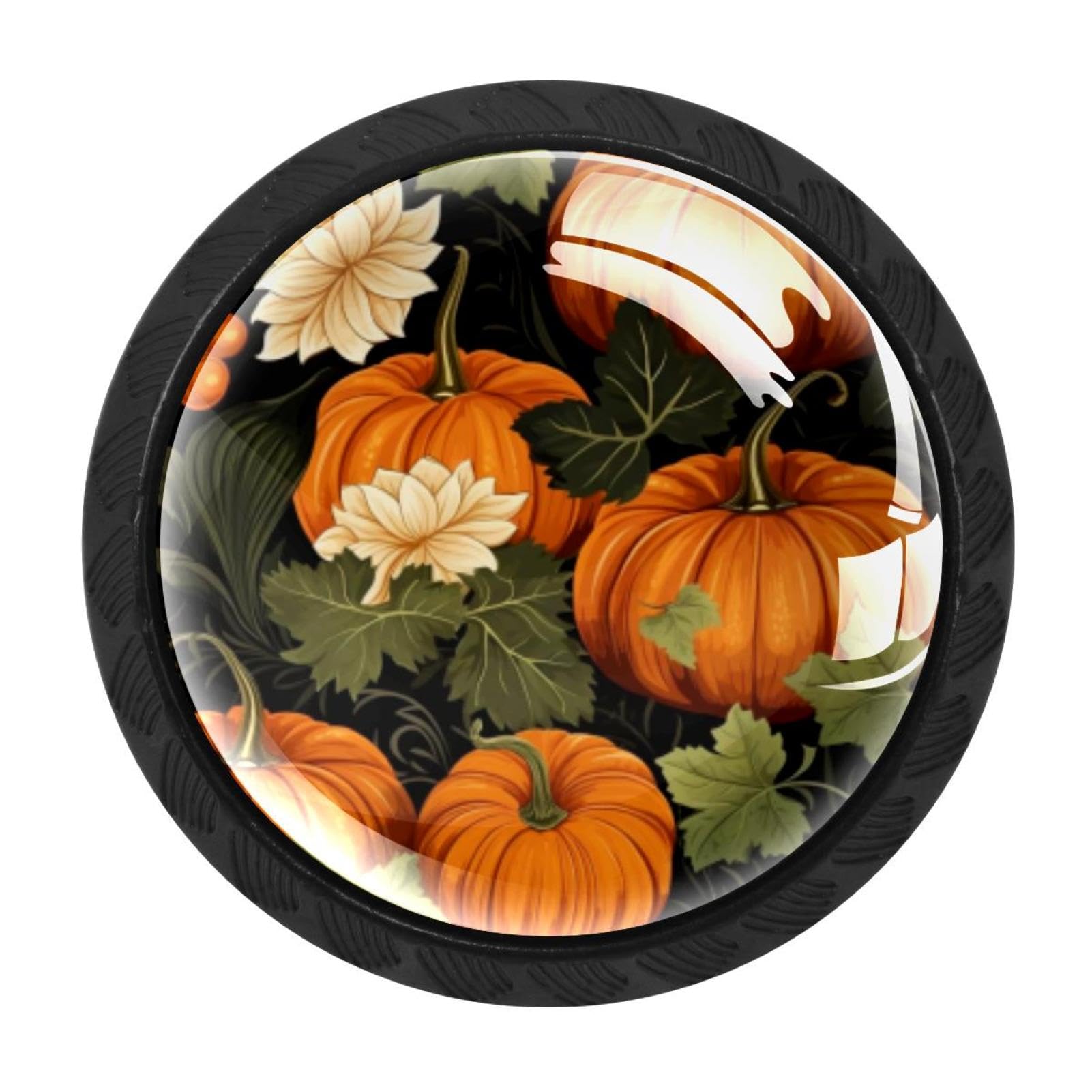 CHENZZZZ 4 Pack Drawer Knobs, Black Handle Dresser Drawer Pulls, Round Decoration Cabinet Hardware Pulls with Screws for Kitchen Cupboard Wardrobe, Thanksgiving Pumpkin